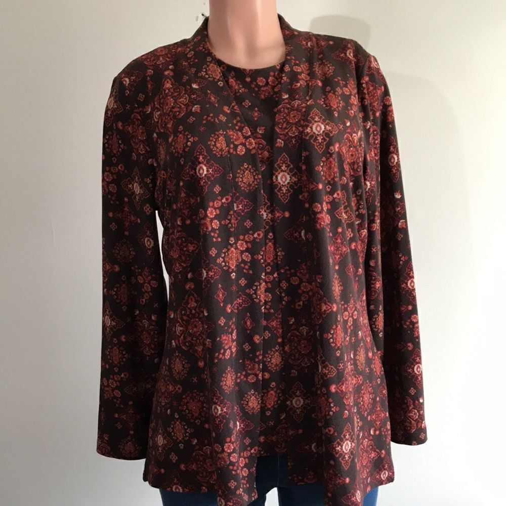 Denim & Co. Printed Heavenly Jersey Tunic Cardigan with Tank Set